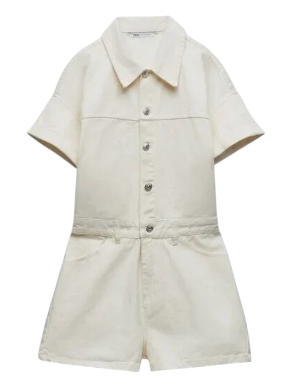 ZARA Kids Cream Short-Sleeve Denim Romper